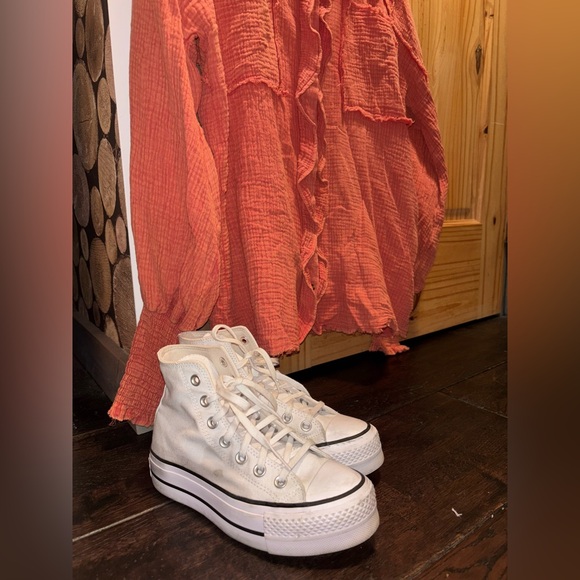 Converse Shoes - White high top converse with cotton tunic